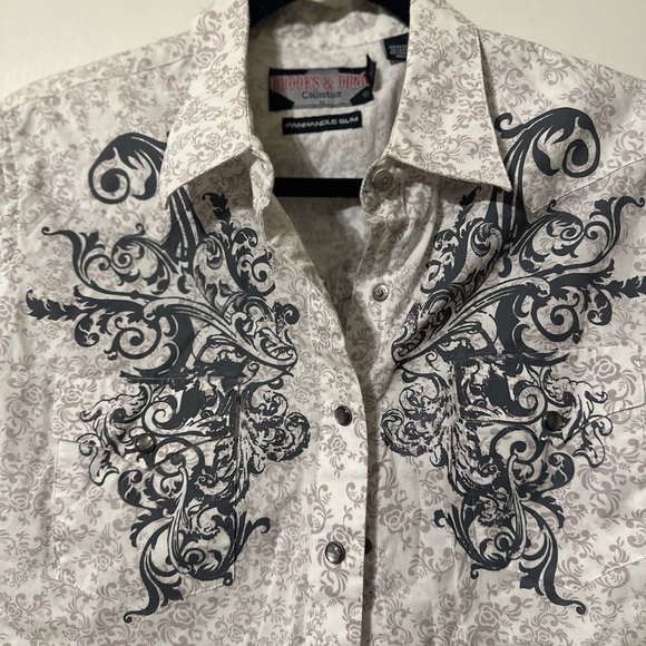 Roper Black and White Casual Button Down Shirt with Embroidery - Picture 2 of 7